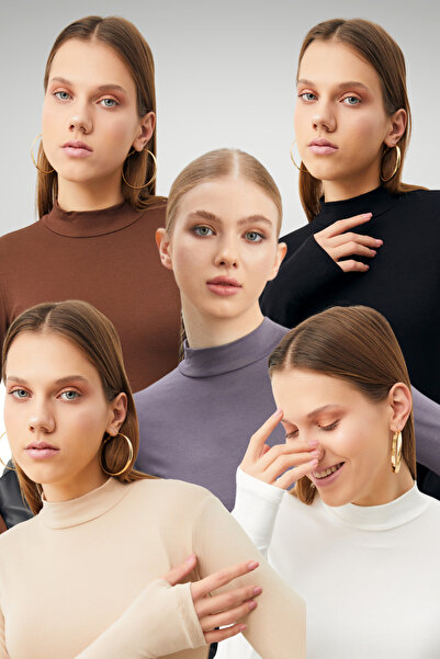 Ladima Women's Black Cream White Bitter Brown Gray 5-Piece Finger Detailed Bo...