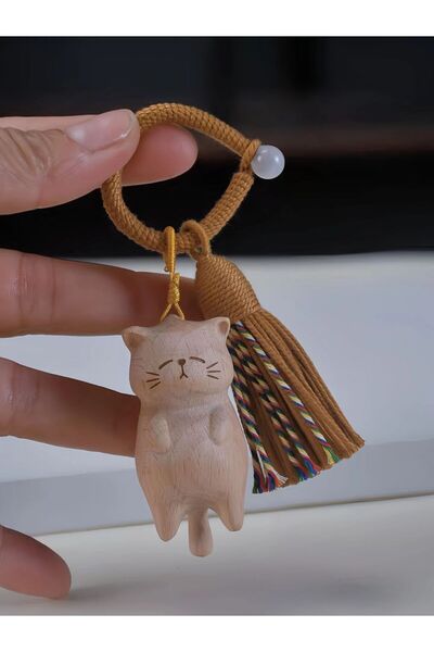 Choice Fortune Cat Pendant 1 Piece Handmade Wooden Cute Fortune Cat Pendant - fun animal artwork for bags,