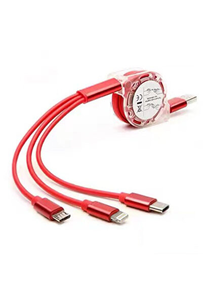 Choice 1m Red 3 in 1 Retractable Data USB Cable for iPhone Charger Fast Wire Charging Cable For Android Pho