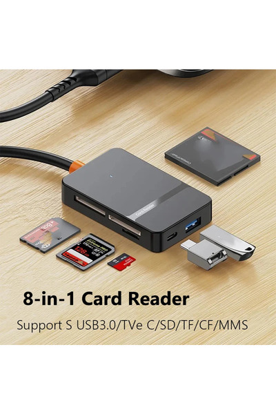 Choice قارئ بطاقات 8 في 1 بمنفذ USB-C، قارئ بطاقات متعدد الوظائف 8 في 1، يدعم...