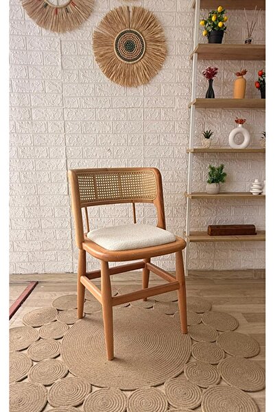 silla Concept Odin Sandalye Teddy Krem Kumaş Hasırlı Naturel Ahşap Sandalye