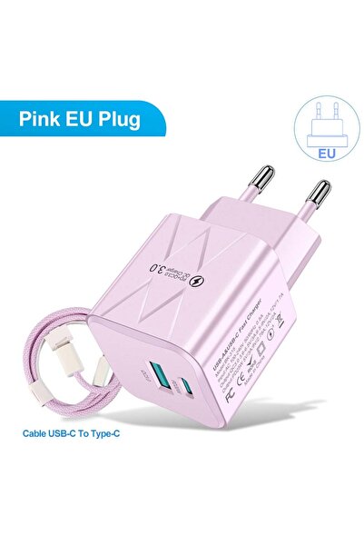 Choice BK315 EU Pink-C-C 25W USB+PD Charger PD Fast Charge Phone QC 3.0 Quick Chargers For Phone Cha...