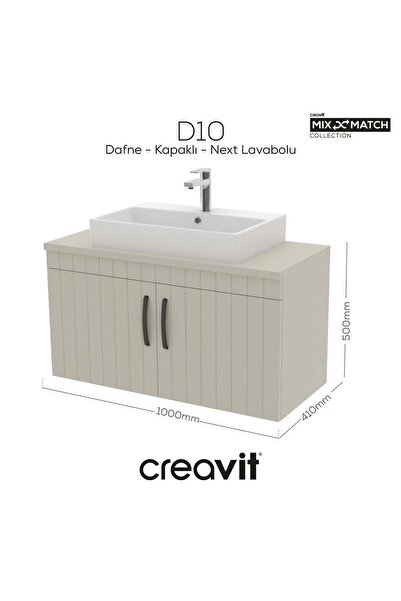 Creavit D10 Next Lavabo Dolabı Kapaklı 100 cm Dafne Melamin Gövde Lake Kapak