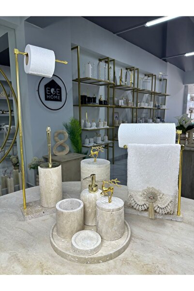 ege gross Traverten Mermer Banyo Seti- 9 Parça -Mermer Banyo Seti