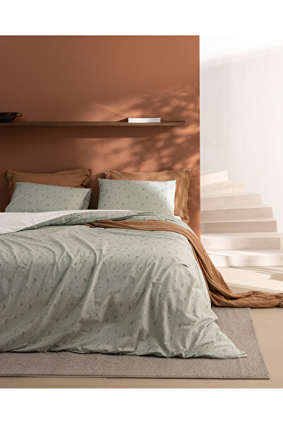 Madame Coco Afrodille King Size 100% Cotton Ranforce Printed Duvet Cover Set - Mint Green