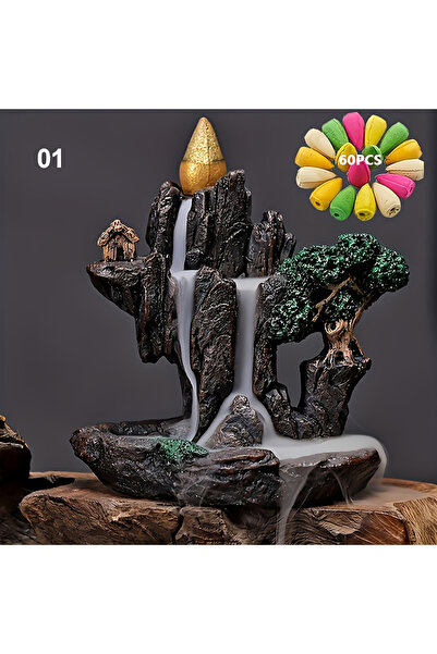 Choice 2 قطعة واحدة من مبخرة بخور على شكل شلال نهري جبلي، نافورة ارتداد، حامل...