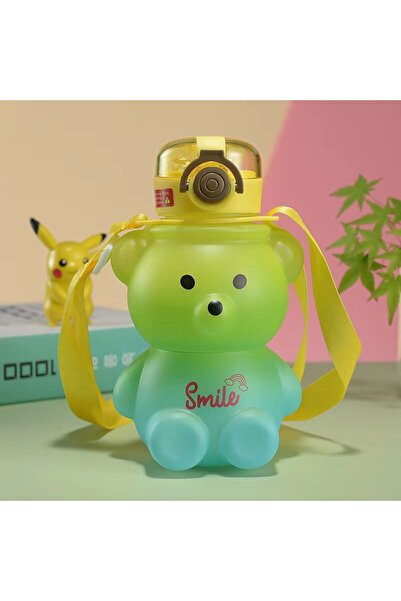 Choice One Size Yellow gradient Bear Water Bottle 23 Oz Cute Water Bottle with Straw and Adjustable Strap L