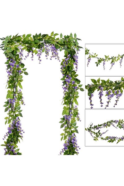 Choice إكليل زهور حريرية صناعية من قطعتين باللون الأرجواني، من زهور الوستارية المتسلقة، لتزيين حفلات الزفاف والمنازل.