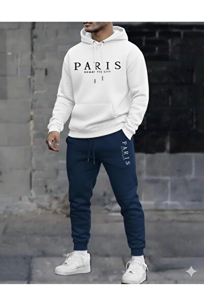 CAST COLLECTİON Set de trening pentru bărbați, alb, cu detalii Paris, cu glug...