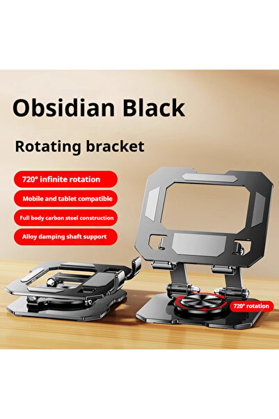 Choice black 360° Rotating Metal Tablet Stand Foldable Adjustable Desktop Holder Carbon Steel Base Heat Dis