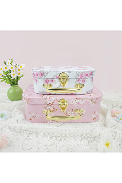Choice صندوق هدايا على شكل حقيبة سفر مزين بالزهور الوردية، قطعتان، مقاس 27×22×8.5 سم، بتصميم كلاسيكي مزين بالزهور، يُستخدم لتخزين مستحضرات التجميل والقرطاسية.