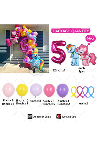 Miniso AS PICTURE 5 64pcs Cartoon Little Pony Theme Balloon Arch Kit Birthday Party Decorations for Girl Ki