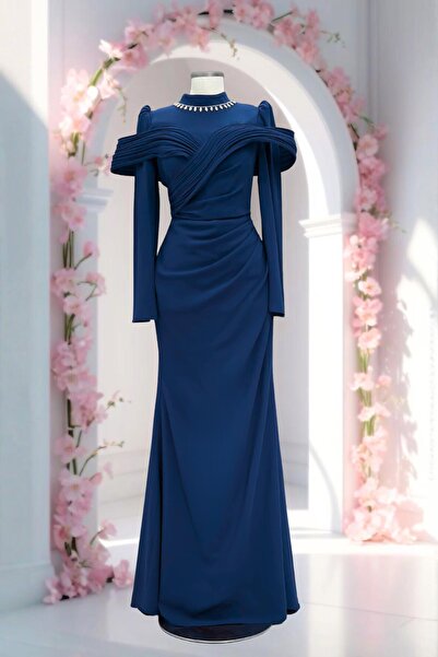 Amine Hüma Dila Abiye Elbise Lacivert