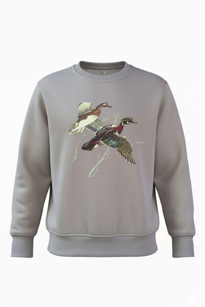 WİDİ Flying Wild Ducks Illustration cu imprimeu bumbac 100% Regular Fit guler...
