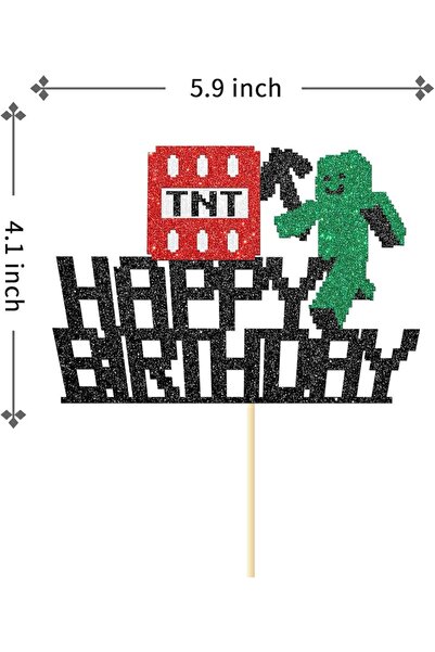 Choice My World 1PC Pixel Style Happy Birthday Cake Topper Block Video Game T...