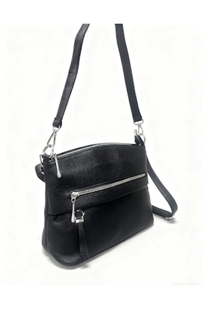 OEM Women's Crossbody Bag, Genuine Leather, Black, 28X12x22cm