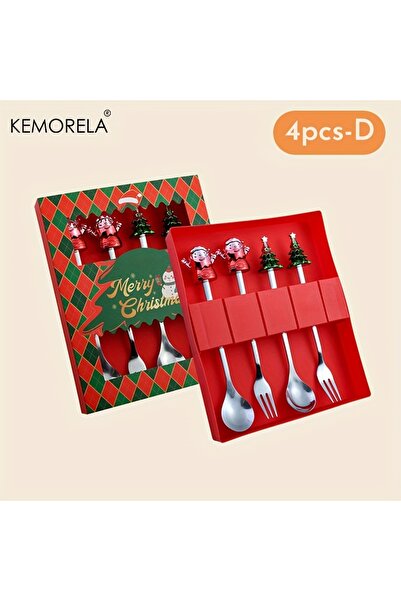 Choice 4pcs-D KEMORELA 2/4/6PCS Christmas Stainless Steel Spoon Christmas Deer Tableware Coffee Spoon Desse