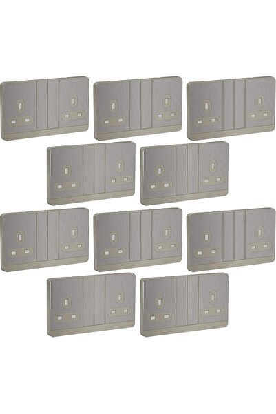 Raco مجموعة مقابس كهربائية ثنائية من شنايدر أفاتور أون 13 أمبير مزودة بمفتاح وغطاء (10 قطع، لون ذهبي مصقول)