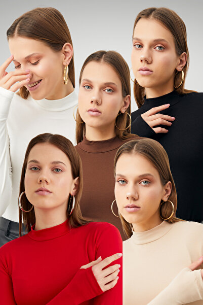 Ladima Women's Black Cream White Bitter Brown Red 5-Piece Finger Detailed Bod...