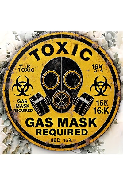 Choice لوحة تحذيرية دائرية عتيقة مقاس 20×20 سم تحمل رمز قناع الغاز - لوحة جدا...