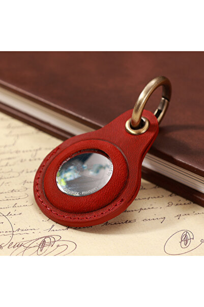 Choice جراب Airtags عتيق من الجلد الطبيعي بلون أحمر عاصف، متوفر بسبعة ألوان، ...