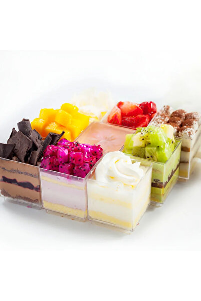 Choice1 20pcs 10/20Pcs 60ml Mini Plastic Square Dessert Cups Plastic Yogurt M...