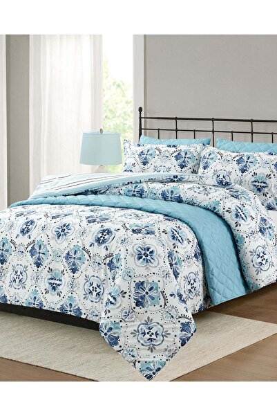 REDTAG Blue 6 Piece Geometric Printed Comforter Set (Double Size)
