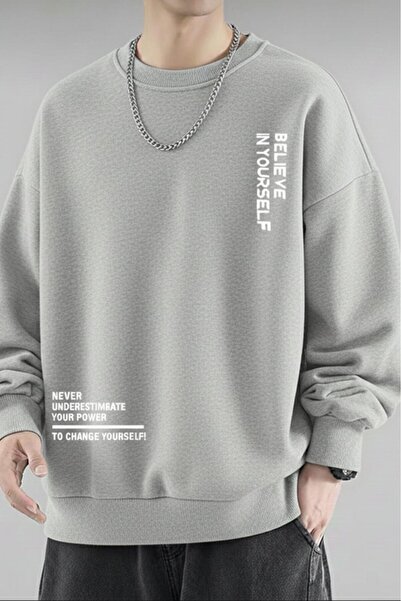 NO 601 Men's Grimelange Believe İn Yourself B Printed Hoodless Crew Neck Sweatshirt