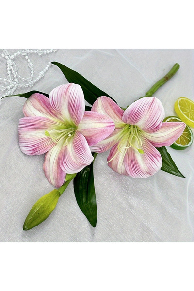 Choice زهور زنبق وردية اصطناعية، زنابق صناعية بملمس واقعي، 3 رؤوس وبراعم، زهور صناعية لتزيين المنزل الداخلي