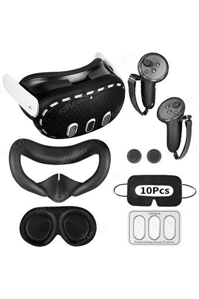 Choice Black 7in1 VR Accessories Kits for Meta Quest 3 Silicone Protective Cover VR Headset Lens Cap Protec