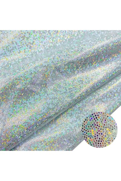Choice 1Yard Iridescent Silver 150cm*100cm Glitter Laser Polyester Fabric Iridescent Holographic Wedding Pa