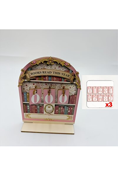 Choice كتاب خشبي وردي اللون، كتاب قراءة هذا العام، عداد تحدي القراءة، متتبع ر...