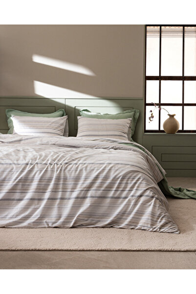 Madame Coco Thayer Double 100% Cotton Ranforce Printed Duvet Cover Set - Beige