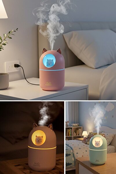 Buffer ® Kedicik Figürlü Hava Nemlendirici – Ultrasonik Soğuk Buhar Makinesi, LED Işıklı Masaüstü Oda