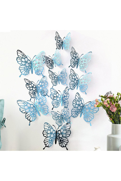 Choice 12 قطعة من ملصقات الفراشات ثلاثية الأبعاد المجوفة باللون الأزرق السماو...