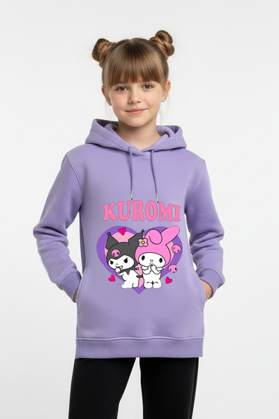 Vaxy Style Kız Çocuk Kuromi Karakterli Üç İplik Şardonlu Kalın Pamuklu Yan Ce...