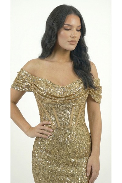 Lovely Dress Payetli Işıltılı Korse Detaylı Uzun Balık Abiye