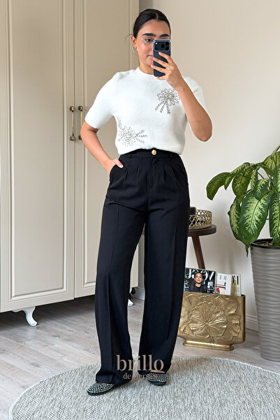 Fast Perry Yüksek Bel Geniş Paça Palazzo Dokuma Kadın Pantolon