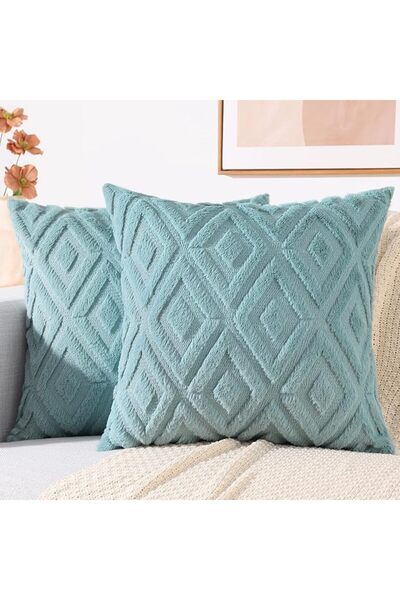 Choice غطاء وسادة مخملي عصري على شكل معين، لون أزرق فاتح - قطعة واحدة، غطاء و...