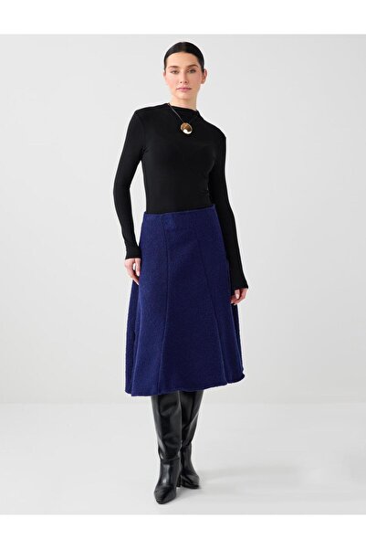 Jimmy Key Lacivert Rahat Kesim Normal Bel Dokuma Midi Etek