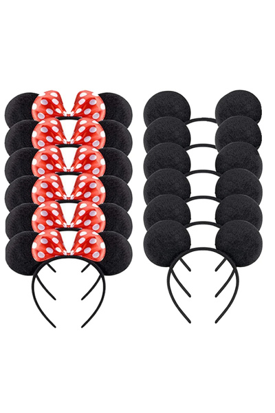Choice11 12pcs mixed C Mickey Minnie Theme Ears Pure Black and Red and Pink B...
