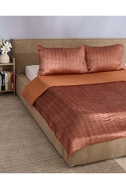 REDTAG لحاف مخملي برتقالي مكون من 3 قطع (مقاس مزدوج)