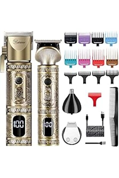 Hatteker مجموعة ماكينة حلاقة شعر احترافية وشفرة على شكل حرف T للرجال، ماكينة حلاقة لاسلكية قابلة لإعادة الشحن