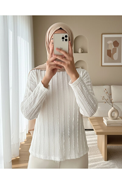 Modamorfo Women's Textured Stretch Knitted Blouse 975 - White
