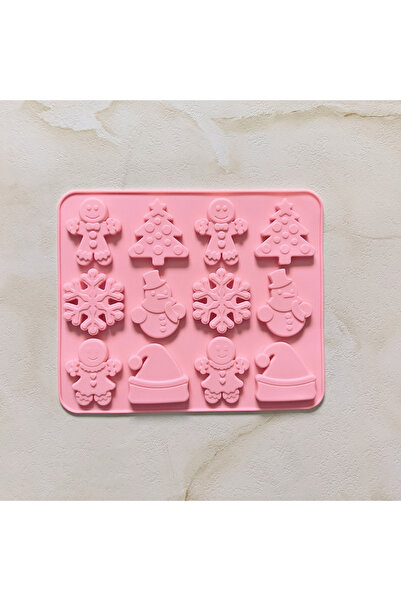 Choice 011pink 1pc Christmas, 12 hole hat, snowman, gingerbread man shaped silicone mold, used for chocolat