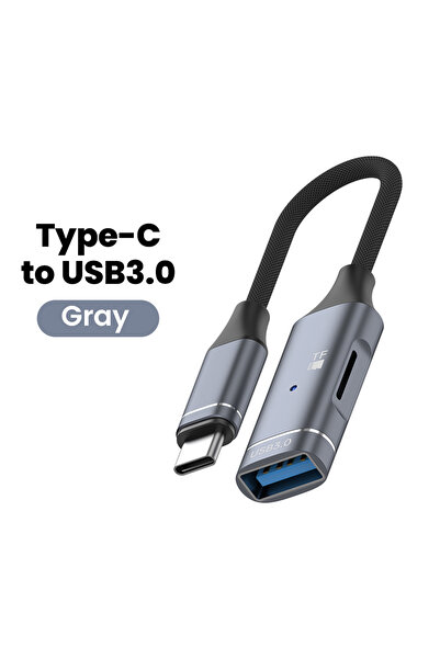 Choice كابل محول رمادي 2 في 1 من النوع C إلى USB 3.0 OTG إلى قارئ بطاقة TF لأ...
