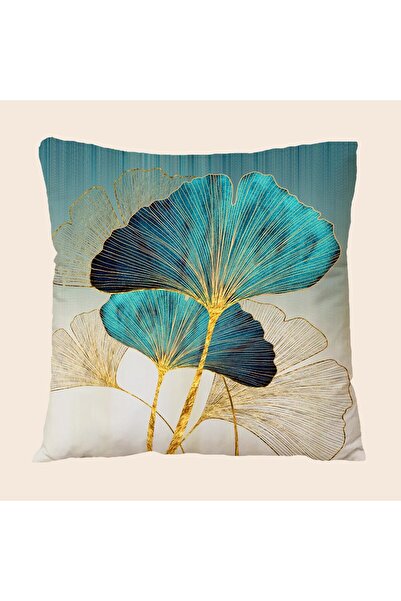 Choice غطاء وسادة مطبوع أوراق الجنكة - مقاس 450 مم × 450 مم - تصميم مخملي ناع...