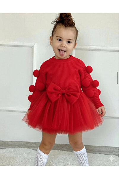 kokosh _ kidss burcu sapmaz طقم سترة تريكو حمراء وتنورة توتو حمراء للفتيات