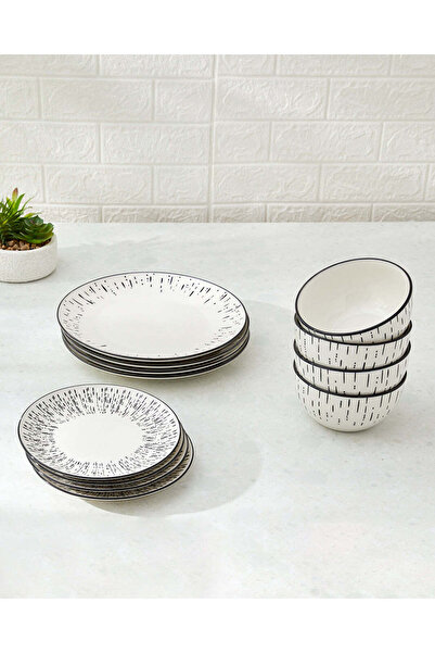 REDTAG Black Geometric Print Dinner Set (12 Piece)