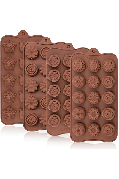 Choice مجموعة من 3 أو 4 قوالب زهور الشوكولاتة، مصنوعة من السيليكون القابل لإع...